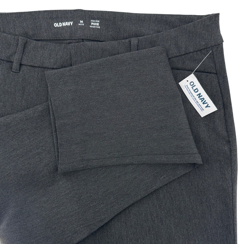 Old Navy Womens Sz 14 Petite Pixie Pants High Rise‎ Gray Never Fade Stretch NEW!